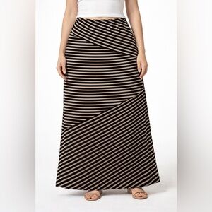 Notations Maxi Skirt Size Medium with cute side slit Black & Tan Stripes Size M